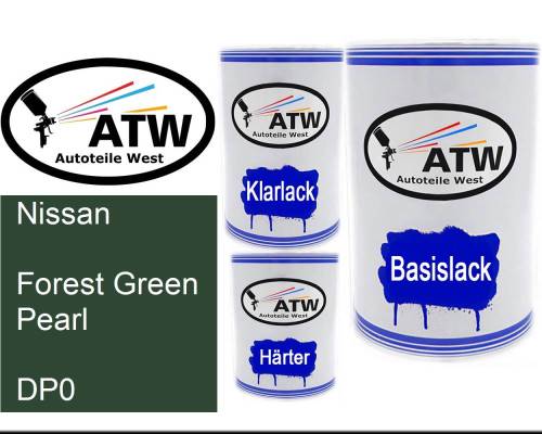 Nissan, Forest Green Pearl, DP0: 500ml Lackdose + 500ml Klarlack + 250ml Härter - Set, von ATW Autoteile West.